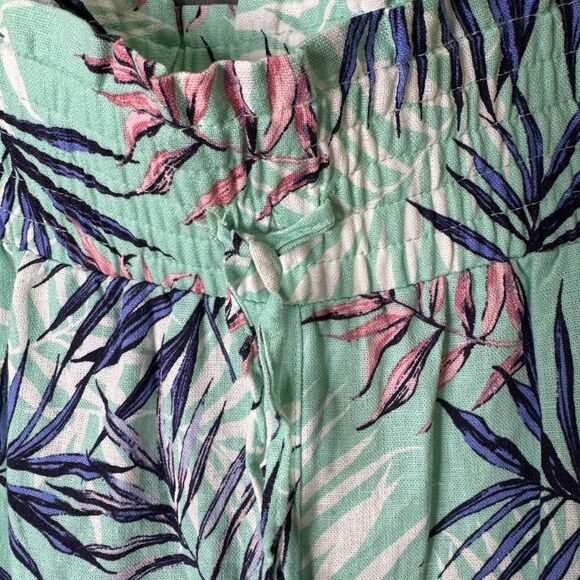 Tropical Crop‎ Pants Womens Size Medium Linen Blend Green Palm Land n Sea - Picture 8 of 9